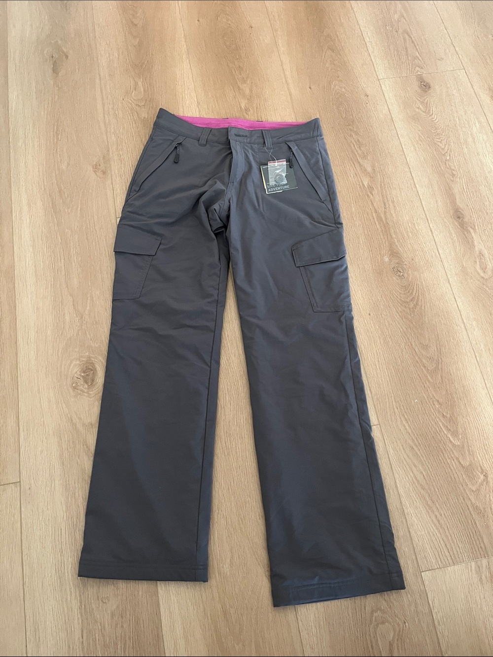 Eddie Bauer Gray ski pants or just snow pants with Pink Waistband